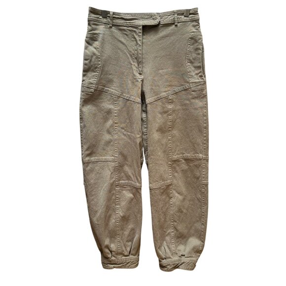 Zara Surplus Khaki Cargo Pants Zipper Cuffs Pockets Relaxed Fit Outdoor Boho SM - Picture 1 of 8